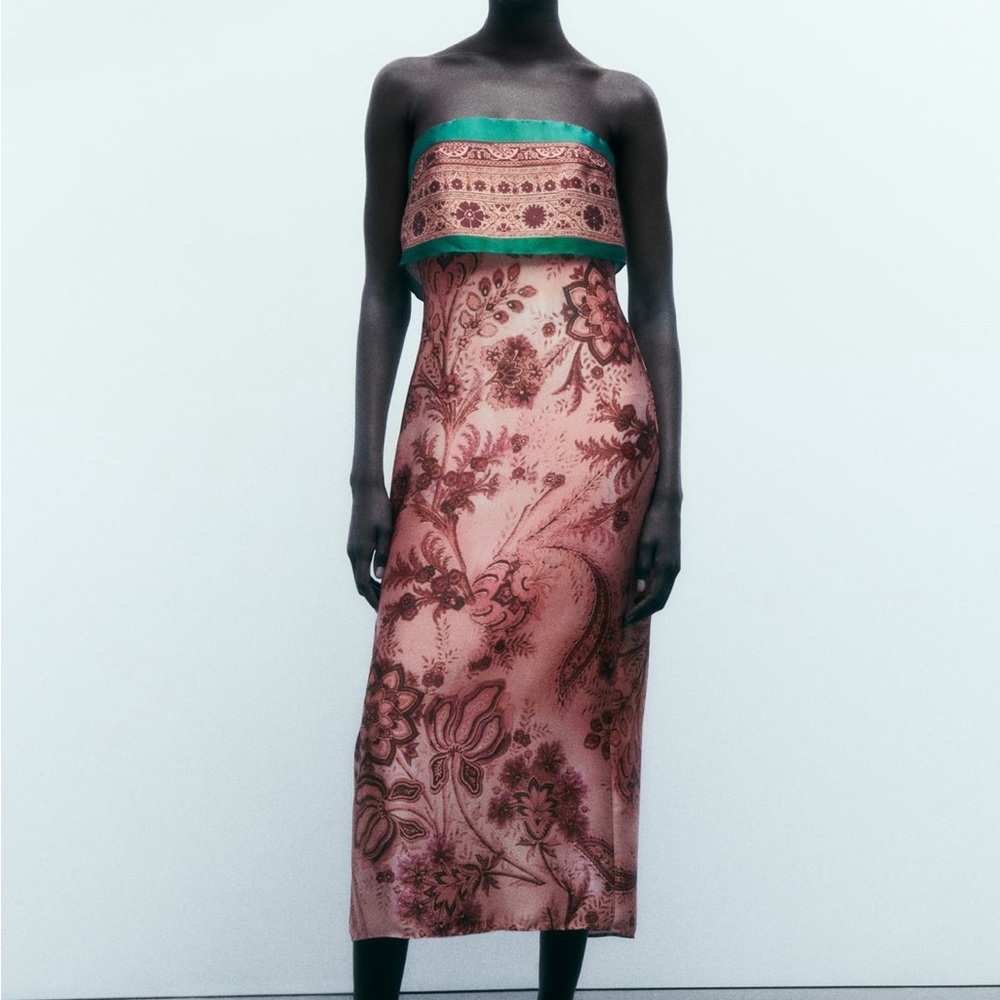 Zara strapless printed dress